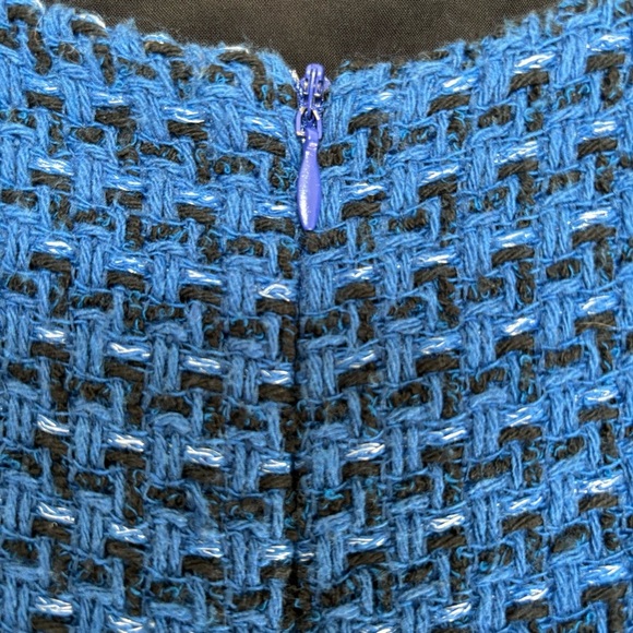 NWT Zara Textured Tweed Weave Blue Tank Mini Dress Spaghetti Straps Sz L - Picture 5 of 13